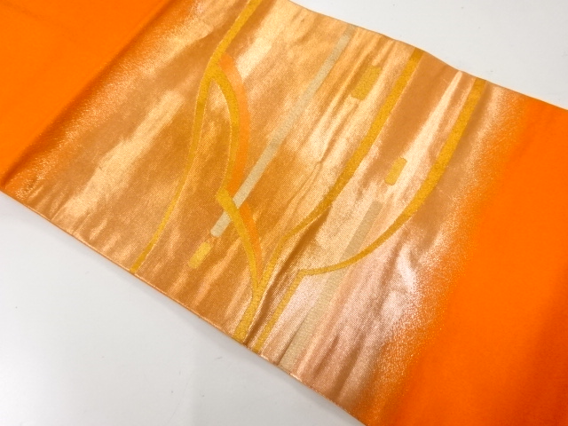 リサイクル　変わり横段に抽象模様織出し名古屋帯